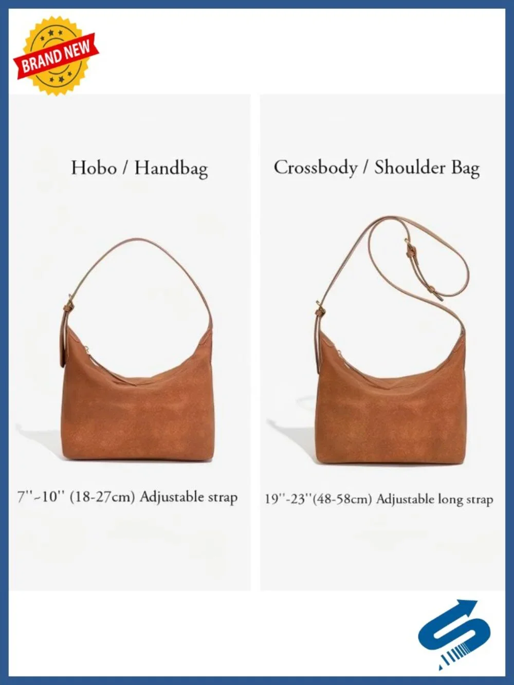 Faux Suede Hobo Bag 2 Adjustable Straps Lightweight Shoulder Crossbody Purse